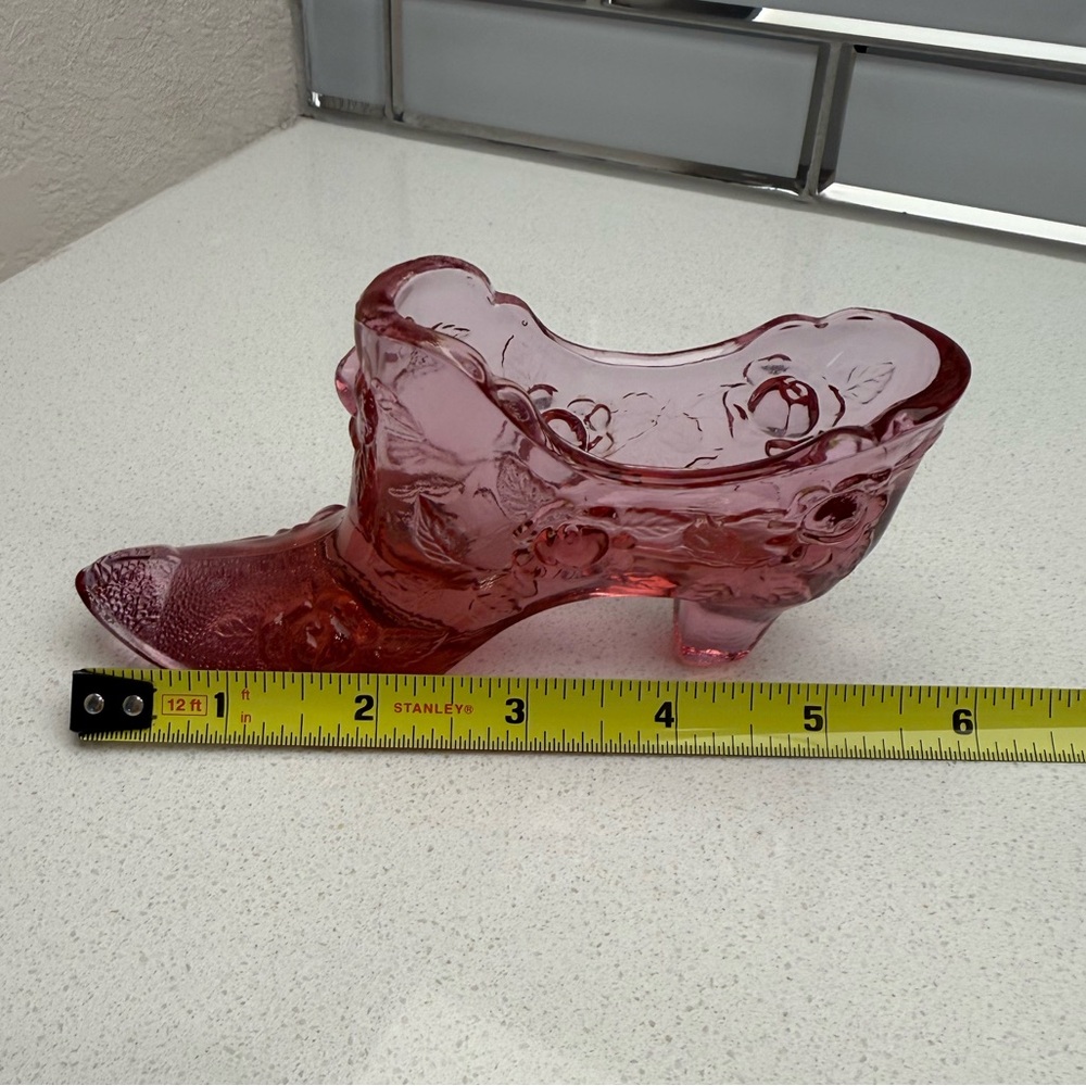 Vintage Fenton Pink Glass Slipper Cabbage Rose Shoe Boot MCM Mid-Century Modern - Picture 14 of 15